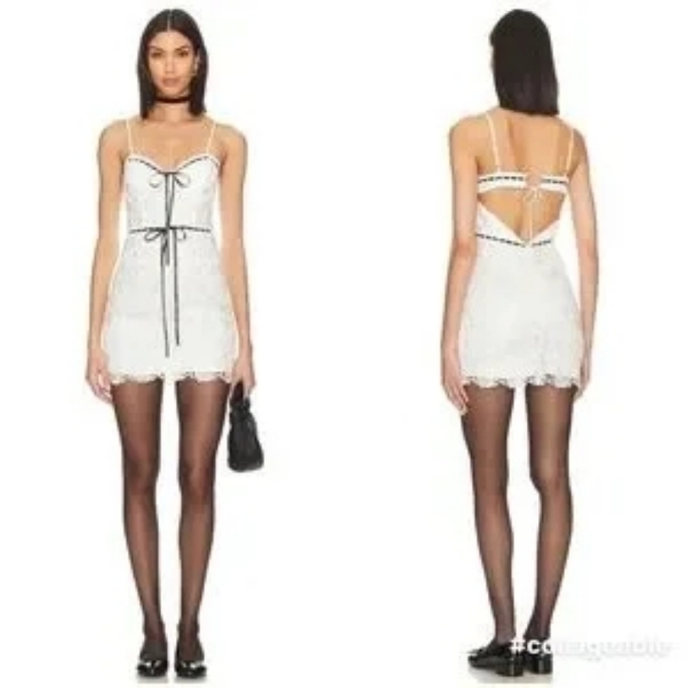 NWT For Love & Lemons 'Josette' White Lace Mini Dress - Women's Small